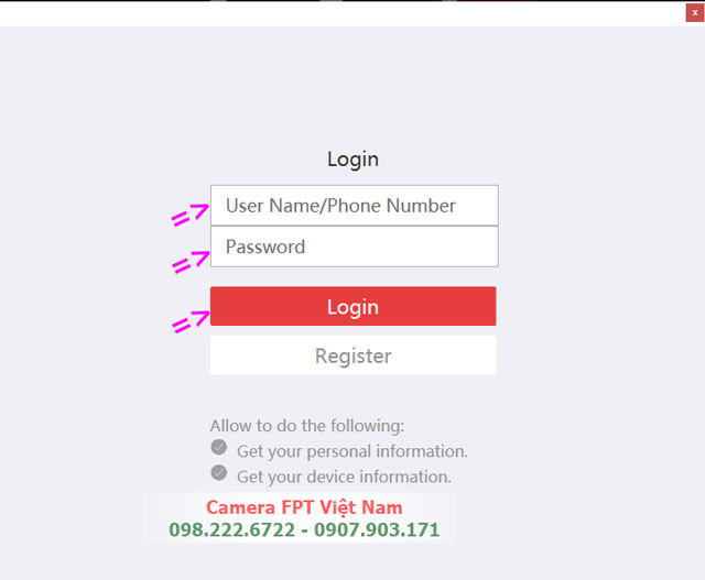 Nhập tên người dùng và mật khẩu tài khoản HIk-connect