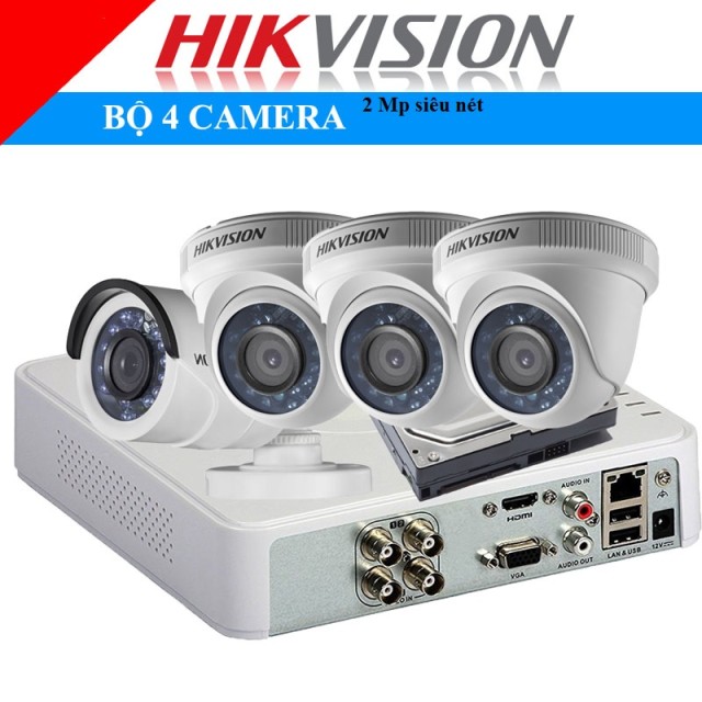 bộ 4 camera hikvision 2 mp siêu nét